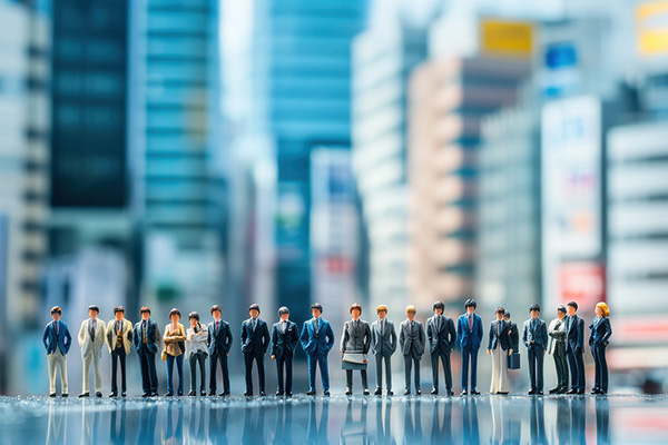 Modellfiguren vor einer Skyline